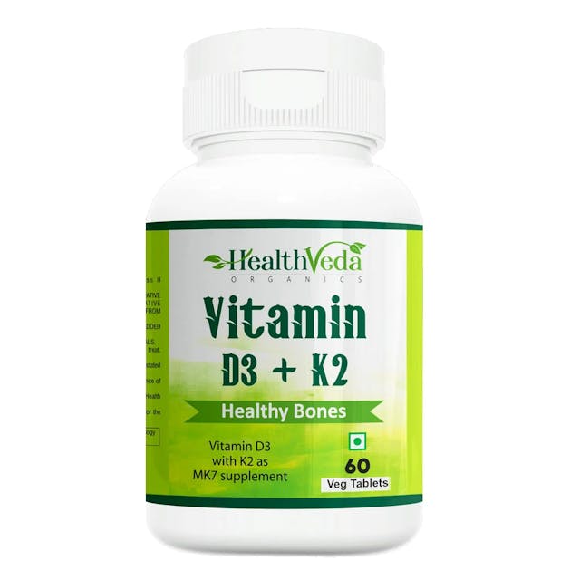 Health Veda Organics Vitamin D3+K2 as MK7 Supplement for Healthy Bones, Boosts Immune System & Joint Care, 60 Veg Tablets