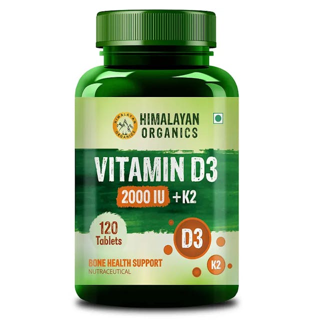 Himalayan Organics Vitamin D3 2000 IU Supplement + Vitamin K2 as Mk7 Supports Stronger Immunity & Bone & Heart Health - 120 Veg Tablets