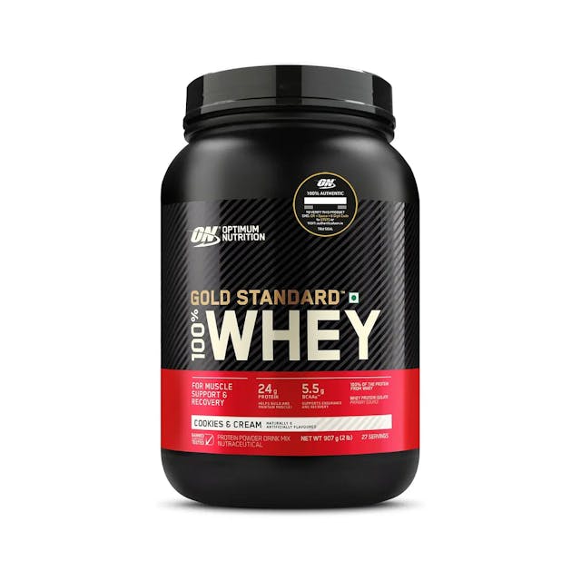 Optimum Nutrition (ON) Gold Standard 100% Whey Protein Powder (Cookies & Cream), for Muscle Support & Recovery, Vegetarian - Primary Source Whey Isolate