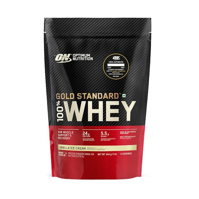 Optimum Nutrition (ON) Gold Standard 100% Whey Protein Powder (Vanilla Ice Cream), for Muscle Support & Recovery, Vegetarian - Primary Source Whey Isolate