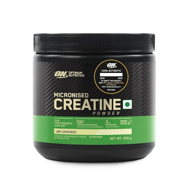 Optimum Nutrition (ON) Micronized Creatine Powder - 250 Gram, 83 Serves, 3g of 100% Creatine Monohydrate per serve, Supports Athletic Performance & Power, Unflavored.