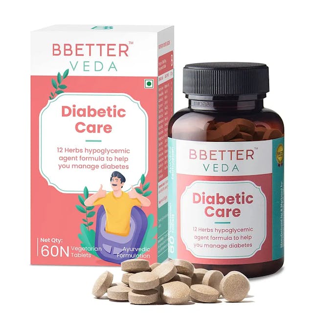 BBETTER VEDA Diabetic Care - 12 Herb Formula With Karela Amla Gurmur Saptaranga and More To Manage Diabetes and Blood Glucose Level 60 Veg Capsules - Made in India