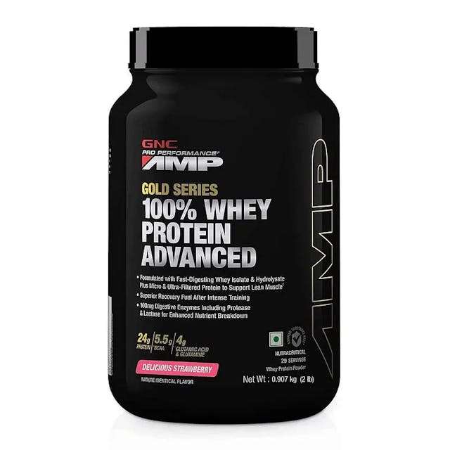 GNC AMP Gold Series 100% Whey Protein Advanced | Lean Muscle Gains | Advanced Fitness Performance | Formulated In USA | 24g Protein | 5.5g BCAA | 4g Glutamine | 2 lbs