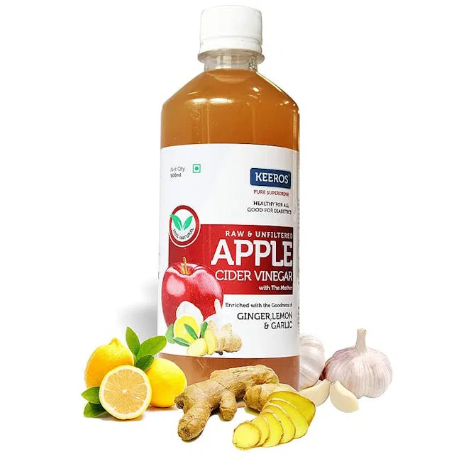 Keeros Apple Cider Vinegar for Diabetics & Weight Watchers | Infused with Ginger, Lemon & Garlic | Immunity Booster Health Drink | 100% Natural, Raw, Unfiltered with Mother | No Added Sugar, 500ml