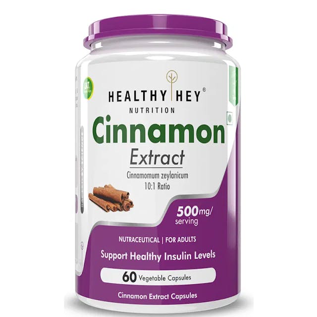 HealthyHey Cinnamon Extract 10:1 Ratio - Support Healthy Glucose Levels  60 Veg. Capsules