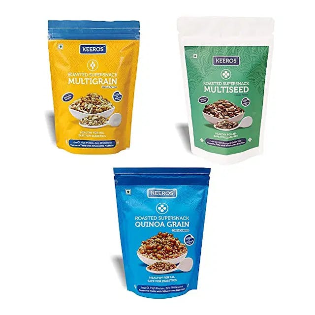Keeros Healthy Roasted Super Snack - Combo Pack of Multigrain, Multi Seeds Mix & Quinoa Grain Snack (Sugar Free, Gluten Free, Protein Rich Museli/Ready to Eat Snacks), Combo of 3 (2x250g+200g)