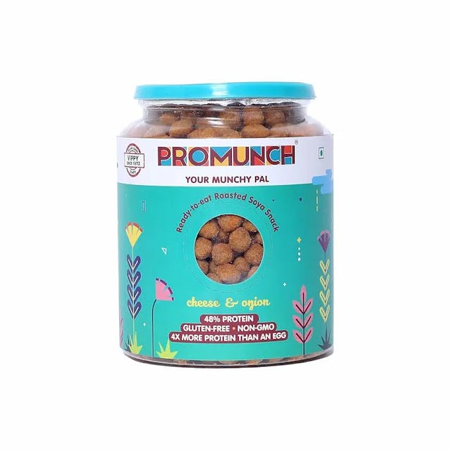 PROMUNCH Ready To Eat Roasted Crunchy Healthy Soya Snacks| Non GMO | 48% Protein |Pack of 1, Flavour: Cheese & Onion, 300 g