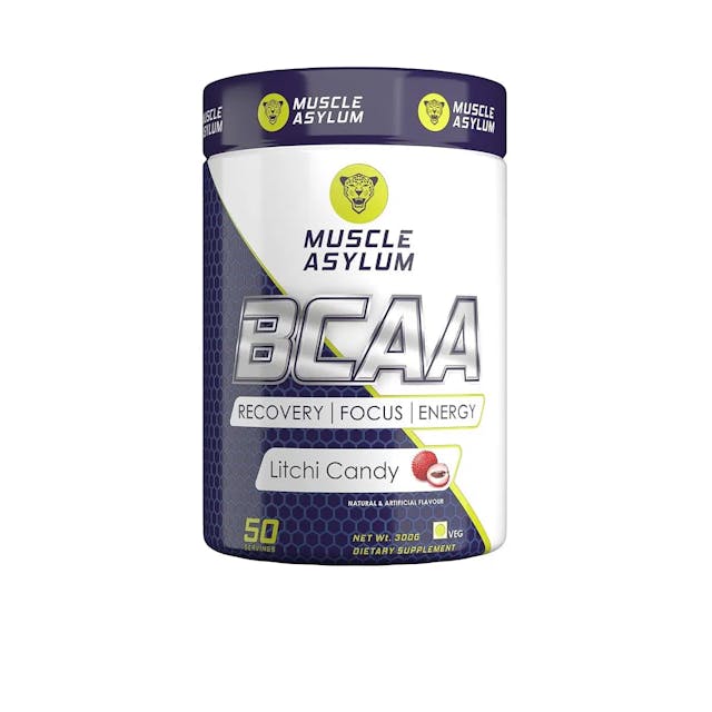 Muscle Asylum Bcaa Powder 0g Sugar Pre/Post & Intra Workout Muscle Recovery Drink with Amino Acids - 3g of BCAAs With Nootropics Matrix for Men & Women 300g (50 Servings) -  (Litchi Candy)