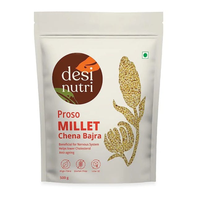 Desi Nutri Proso Millet Grains | Millets | Natural Grains | Varigulu | Baragu | Chena Bajra | Proso Millet - 500 gms | Rich in Fiber and Protein, Pack of 1 | Siridhanya Millets | Sri Anna | Sree Anna