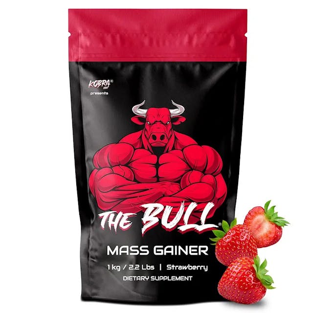 Kobra Labs The Bull Mass Gainer with 23 Vitamins & Minerals, High Protein and Calories (1kg, Strawberry)