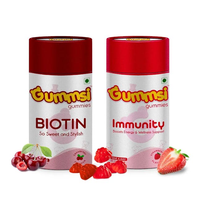 Gummsi Gummies Biotin & Immunity Gummies, with Vitamin C, Zinc, No Added Sugar, with Vitamin A, & E, Vegan, Gluten Free, for Healthier Skin, Hair & Nails | 30 Gummies Each (Pack of 2)