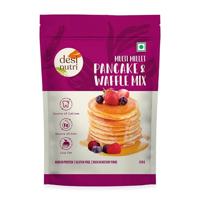 Desi Nutri Multi Millet Pancake & Waffle Mix | Ready to Eat Multi Millet Pancake & Waffle Mix | Pancake & Waffle Mix - 170 gms | Rich in Iron and Calcium