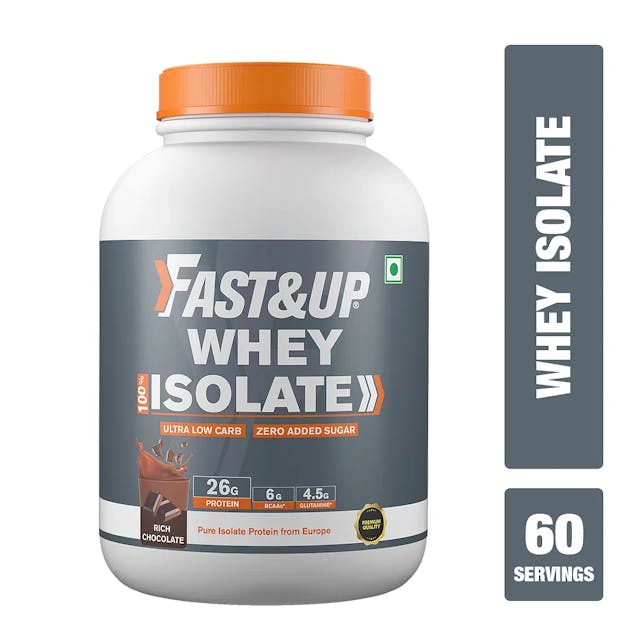 Fast & Up Whey Protein Isolate 26gProtein With 90%Protein Isolate,Ultra Low Carbs-60servings Whey Protein (1860 g, Chocolate flavor)