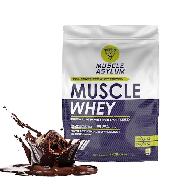 Muscle Asylum Premium Whey Protein 1kg l 24g Protein/Serving For Muscle Building & Recovery, 25 Servings (1kg, Molten Chocolate) - Bag