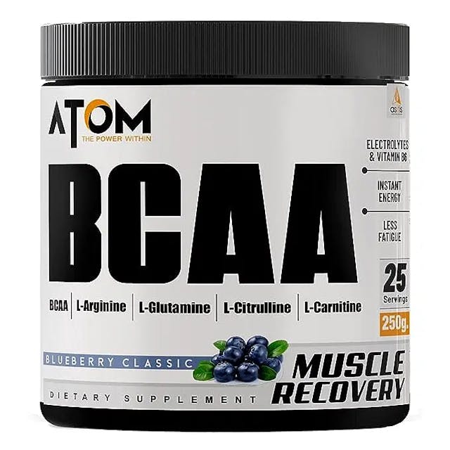 AS-IT-IS ATOM BCAA 250g with L-arginine, L-Carnitine, L-Citrulline for Energy Burst & Athletic Performance | Blueberry classic Flavor…