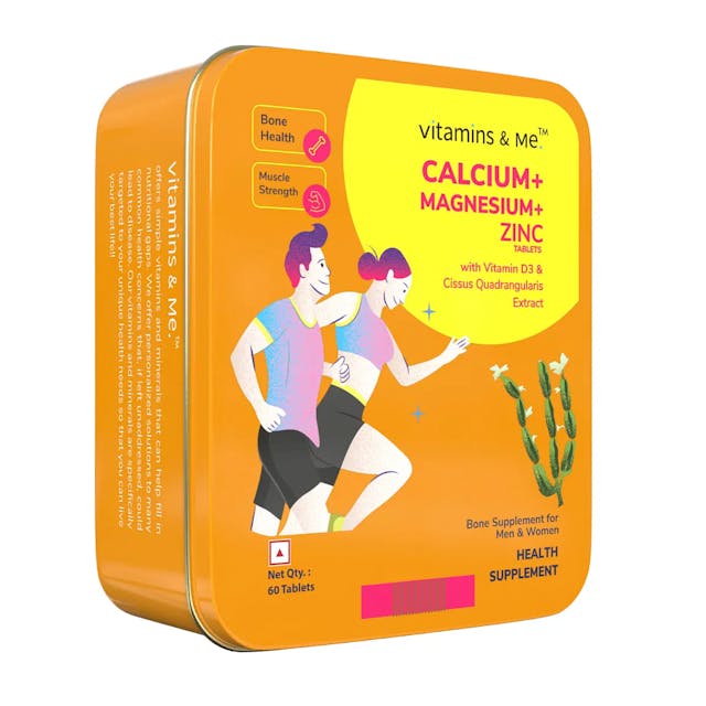 Vitamins & Me Calcium + Magnesium + Zinc with Vitamin D3 for Men & Women, Supports Stronger Bones, Immunity & Muscle Health 60 Calcium Tablets