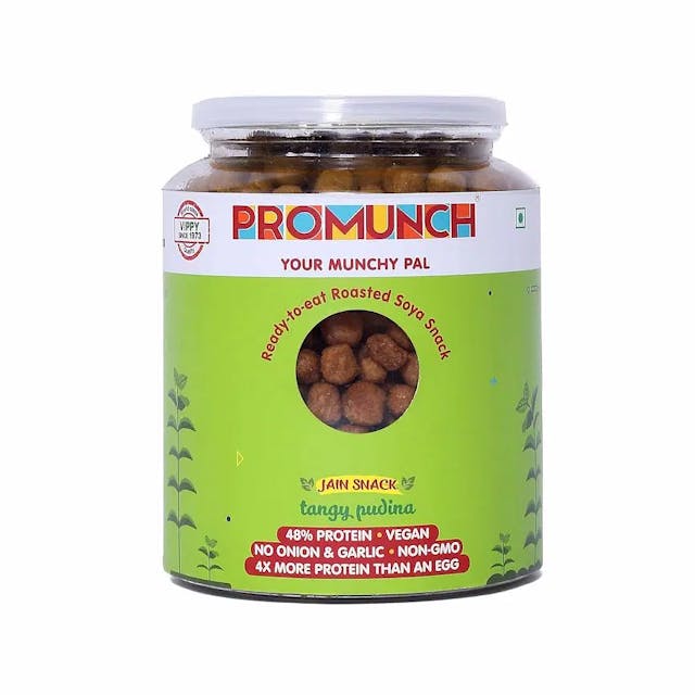 PROMUNCH Ready To Eat Roasted Crunchy Healthy Soya Snacks| Non GMO | Vegan | Pack of 1, Flavour: Tangy Pudina, 300 g