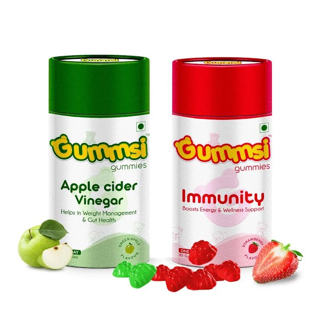 Gummsi Apple Cider Vinegar & Immunity Booster Gummies | Weight Management, Detox & Gut Health | Improves Digestive Health | with Vitamin C, Zinc | 30 Gummies Each (Pack of 2)