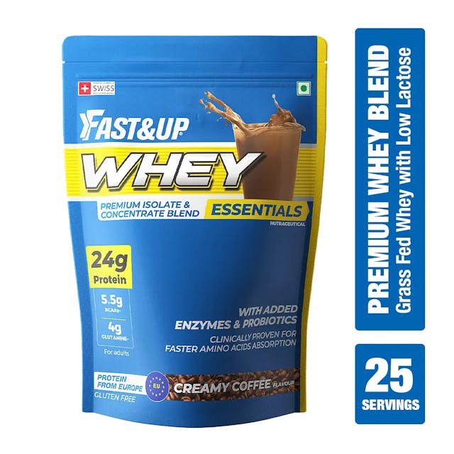 Fast & Up Whey Essentials- 24gClean Protein for Men&Women-Creamy Coffee Flavour– Whey Protein (800g, Creamy Coffee)