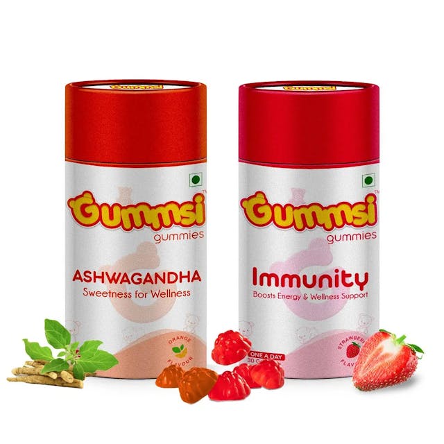Gummsi Gummies Ashwagandha & Immunity Booster Gummies, for Men & Women, with Vitamin C, Zinc, Bones & Immunity, Boost Immunity & Strength, Vegan & Gluten Free | 30 Gummies Each (Pack of 2)