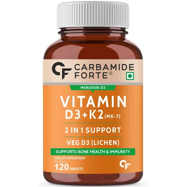 Carbamide Forte Vitamin D3 K2 MK7 | Plant Based Veg Vitamin D3 Supplement Lichen Source with Vitamin K2 MK7 Menaquinone - 120 Veg Tablets