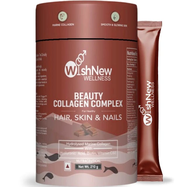 WishNew Wellness BEAUTY COLLAGEN COMPLEX, 21 Servings | Chocolate Flavor | Advanced Formula for Healthy Hair, Skin & Nails | 1 Sachet (10g) Serving