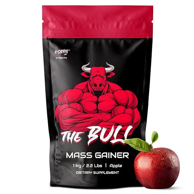 Kobra Labs The Bull Mass Gainer with 23 Vitamins & Minerals, High Protein and Calories (1kg, Apple)