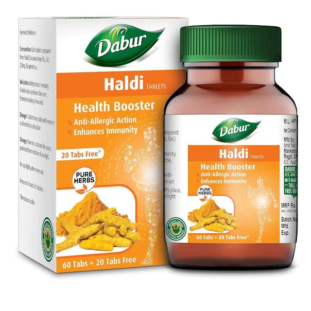 Dabur Haldi Tablet - Health Booster | Anti Allergen | Enhances Immunity | Pure herbs – 60 tabs ( Get 20 tabs free)