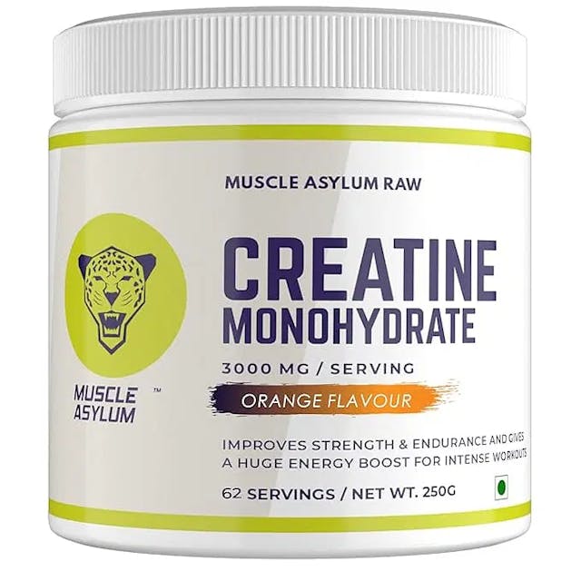 Muscle Asylum Creatine Monohydrate Powder Orange, Pack of 250gm, (62 Servings)