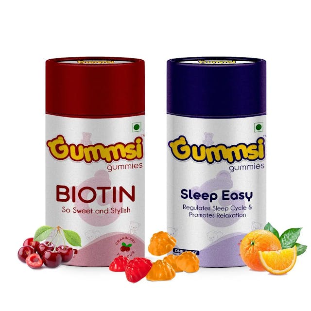 Gummsi Gummies Biotin and Sleep Easy Gummies, Natural Sleep aid and Hair Growth with Melatonin, Vitamin B6 and Zinc, Chewable Vitamins for Adults and Kids | 30 Gummies Each (Pack of 2)