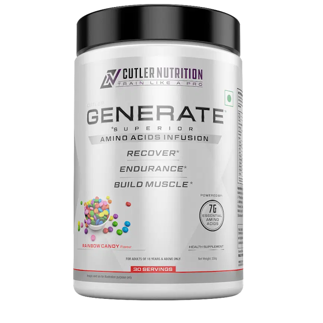 Cutler Nutrition Generate EAA and BCAA Powder: Best Branched Chain Amino Acids Supplement with Essential Amino Acids, 5g BCAAs, 2g EAAs for Lean Muscle Mass | Rainbow Candy, 30 Servings -330g