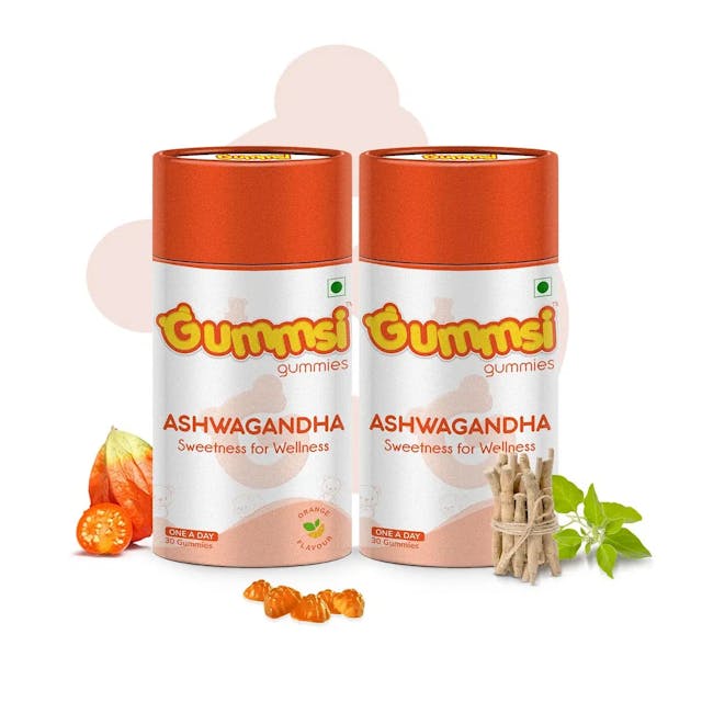 Gummsi Ashwagandha Gummies - Natural Orange Flavor | Helps Improve Strength, Energy & Immunity | Enhances Sleep Quality | Vegan & Gluten-Free | (Pack Of 2, 30 Gummies Each)