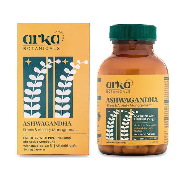 Arka Botanicals Ashwagandha Capsule for stress & Anxiety Management 60 servings 455mg