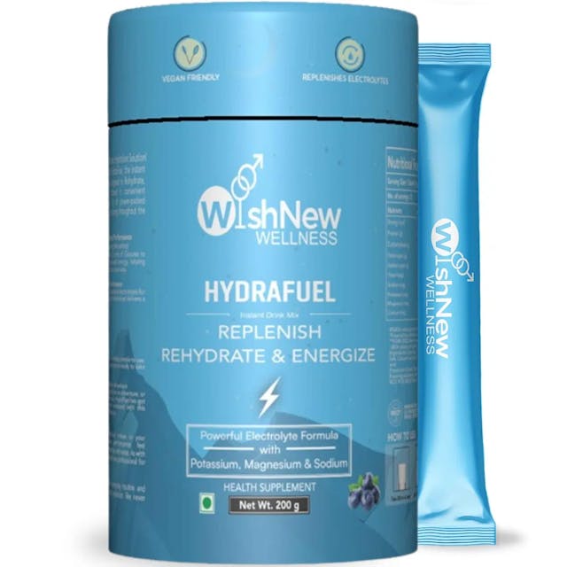 WishNew Wellness HYDRAFUEL Instant Drink Mix, 20 Servings | Rehydrate, Replenish & Energize | 100% Vegetarian | 1 Sachet (10g) Per Serving