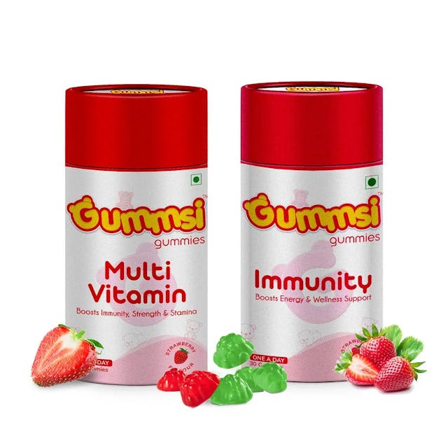 Gummsi Multivitamin & Immunity Booster Gummies | with Vitamin C, Zinc, Iron | Stronger Muscles, Bones & Immunity, & Increases Energy | Vegan, Gluten & Gelatin Free | 30 Gummies Each (Pack of 2)