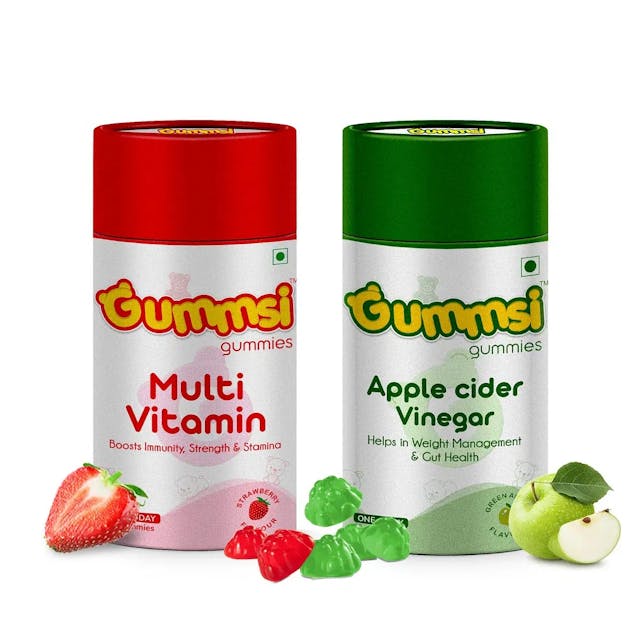 Gummsi Multivitamin & Apple Cider Vinegar Gummies | Weight Management, Detox & Gut Health | With Fibre, Zinc, Iron | Stronger Muscles, Bones & Immunity Booster | 30 Gummies Each (Pack of 2)