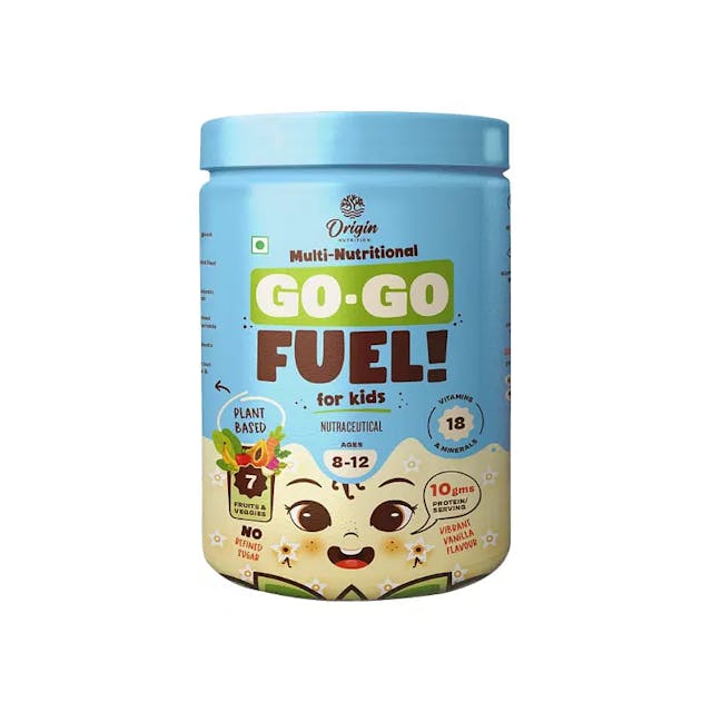 Origin Nutrition Vegan Multi Nutritional, Vanilla drink for kids with 10gm Plant-Based Protein, 7 fruits and vegetables, 18 minerals and vitamins 8-12, 400g

