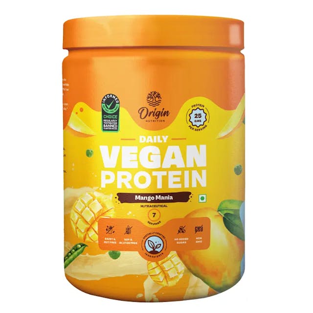 Origin Nutrition 100% Vegan Plant Protein Powder Mango Flavour with 25g Protein per serving, 289g