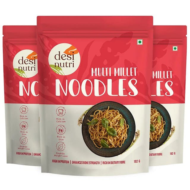 Desi Nutri Buy 3 Multi Millet Noodles and Get One Millet Penne Pasta Free | Loaded with Essential Nutrition | Easy & Quick to Cook | Goodness in Every Bite | Pack of 3-192 gms each