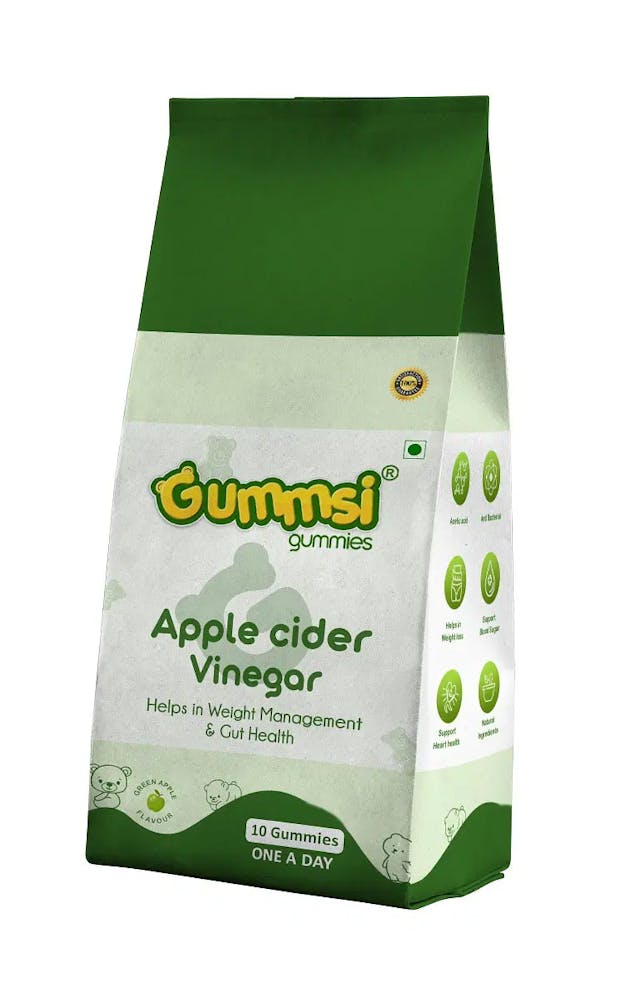 Gummsi Apple Cider Vinegar Gummies, No Added Sugar, for Weight Management & Gut Health, Supports Digestion, Green Apple Flavour, 10 Gummies