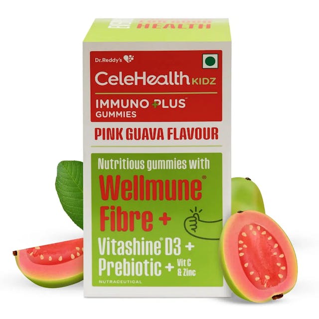 Dr. Reddy's CeleHealth Kidz Immuno Plus Multivitamin Gummies  Vitamin C & Zinc for Kids (4 - 12 Years) | Supports Immunity and Digestion | Pink Guava Flavour | 30 Gummies - Pack of 1 | 100% Vegetarian