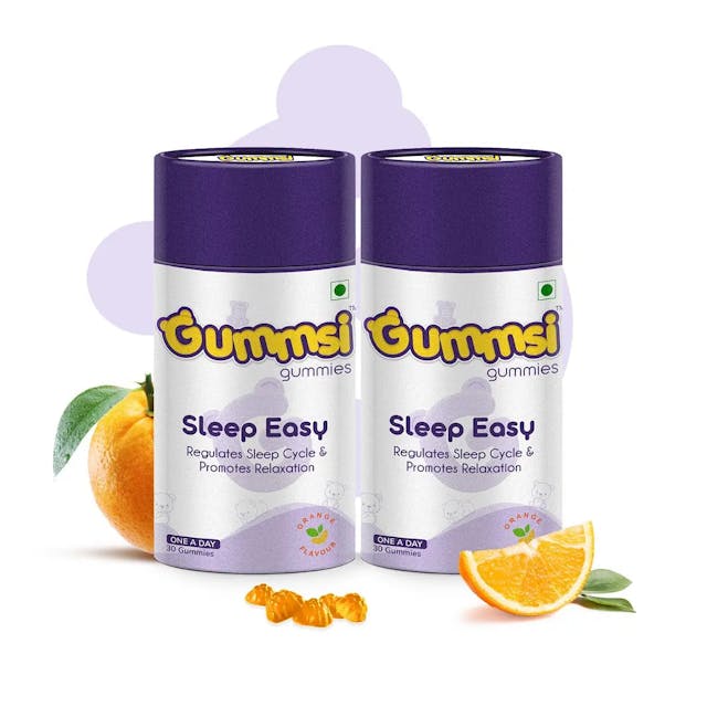 Gummsi Sleep Easy Gummies for Sleep With Muscle Recovery & Nerve Relaxation | Orange Flavor | Men & Women | Non Habit Forming Melatonin Gummies | (Pack Of 2, 30 Gummies Each)