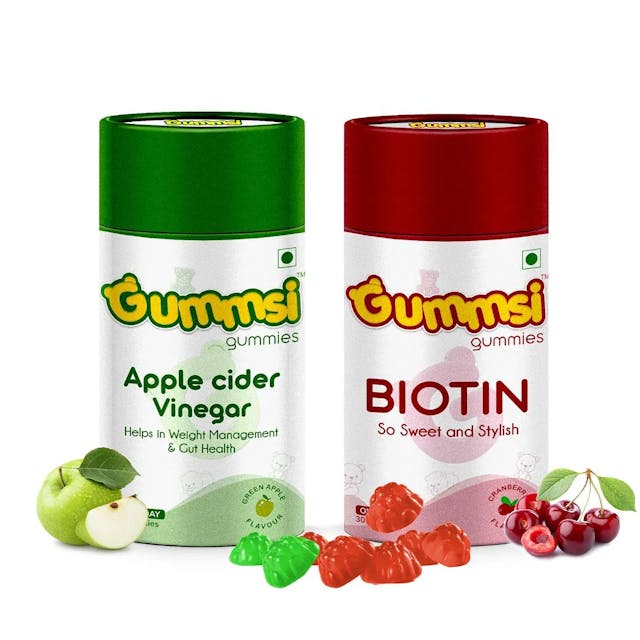 Gummsi Apple Cider Vinegar & Biotin Gummies | Weight Management, Detox & Gut Health | Improves Digestive Health | Vitamin C, A, & E for Healthier Skin, Hair & Nails | 30 Gummies Each (Pack of 2)