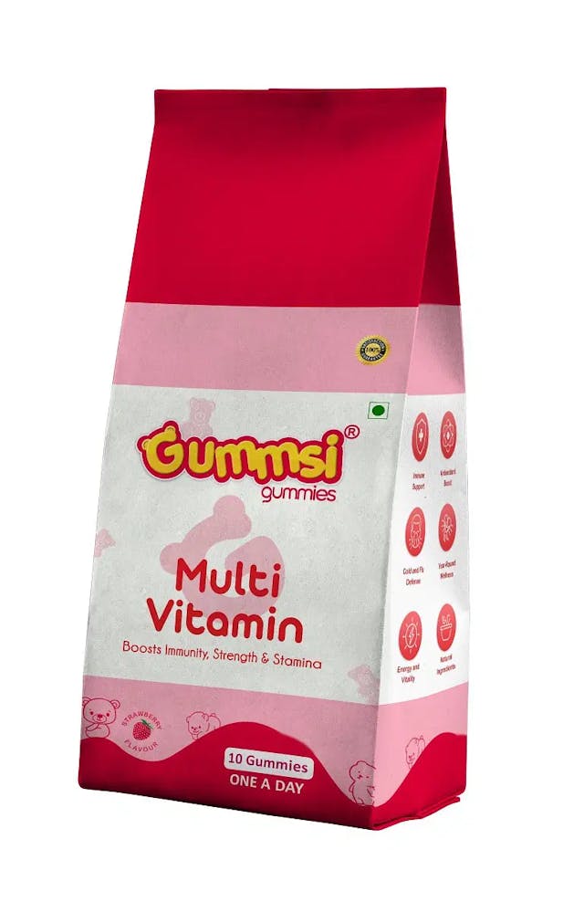 Gummsi Multivitamin Gummies | With Fiber, Zinc, Iron | Vitamin D3, B6, E & A | Stronger Muscles, Bones & Immunity, & Increases Energy | Vegan, Gluten & Gelatin Free | 10 Gummies