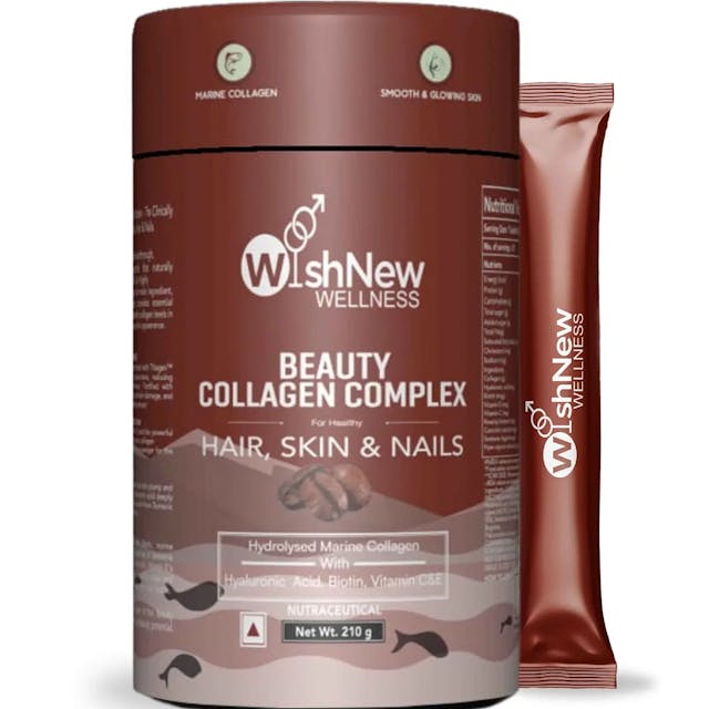 WishNew Wellness BEAUTY COLLAGEN COMPLEX, 21 Servings | Coffee Flavor | Premium Support for Healthy Hair, Skin & Nails | 1 Sachet (10g) ServingLEX | Coffee Flavor | Skin, Hair & Nail Support | 21 Servings
