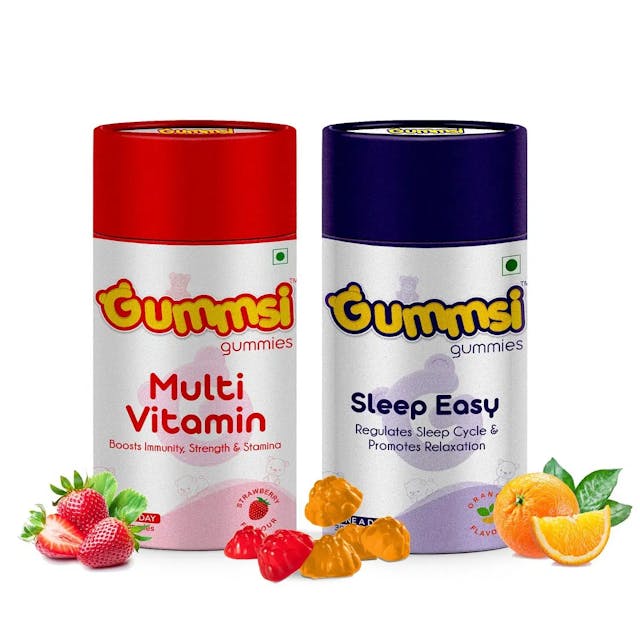 Gummsi Multivitamin & Sleep Easy Gummies | Natural Sleep Aid & Stress Relief with Fibre, Zinc, Iron | Stronger Muscles, Bones & Immunity, & Increases Energy | 30 Gummies Each (Pack of 2)