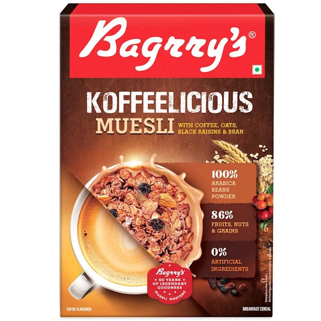 Bagrry’s Koffeelicious Muesli 400 g Box with Coffee, Oats, Black Raisins & Bran|Coffee Muesli|100% arabica beans|86% fruits, nuts and grains|Breakfast Cereal
