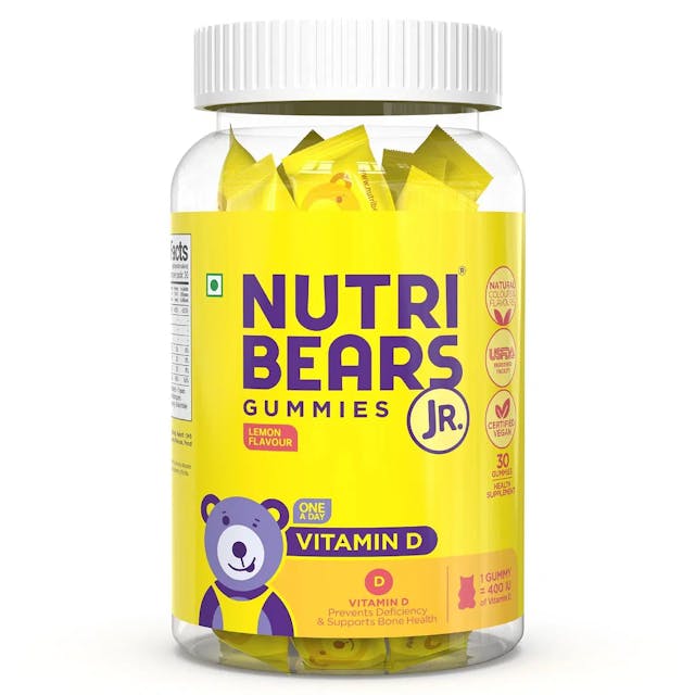 NutriBears Vitamin D Gummies for Kids & Adults, 30 Gummies (Lemonade Flavour)