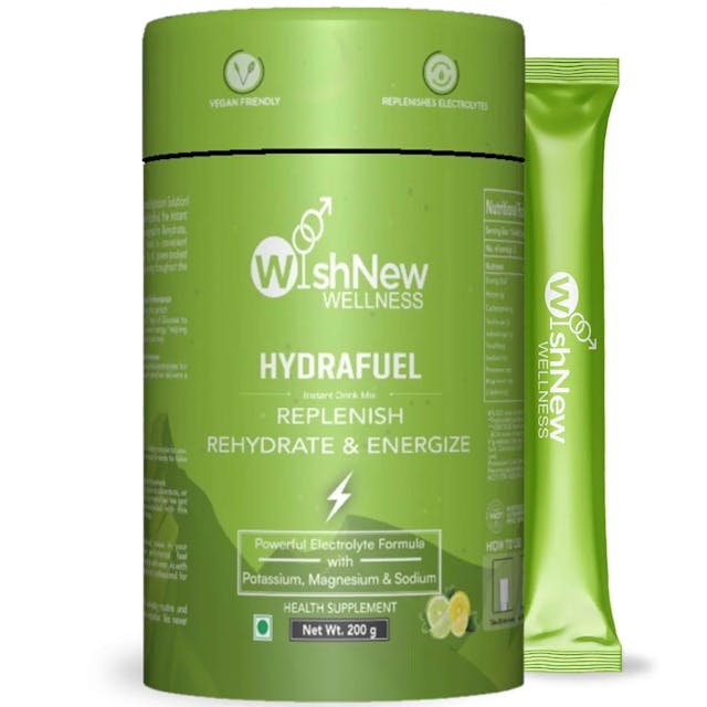 WishNew Wellness HYDRAFUEL Lemon & Lime Instant Drink Mix, 20 Servings | Refreshing Hydration & Energy Boost | 100% Vegetarian | 1 Sachet (10g) Serving