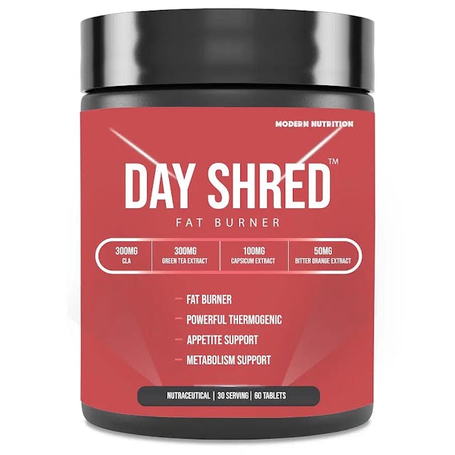 Modern Nutrition Day Shred | Day Time Fat Burner for Men Women | Appetite Suppressant | Powerful Thermogenic | Weight Loss Supplement | Belly Fat Burner | Hydroxycut | Pre Post Workout | 60 Tab